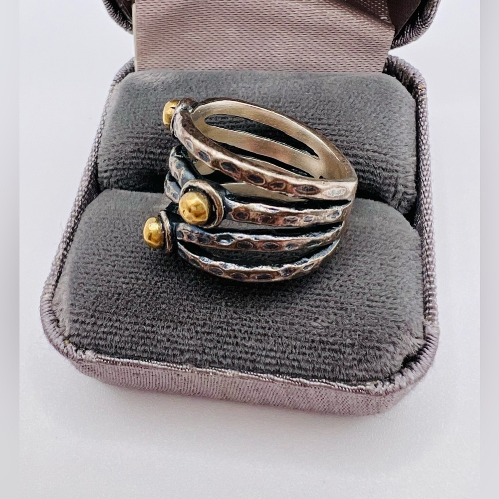 Grace & Heart Sterling Silver Gold Brass Ball & Textured open Design Ring Size 6 - Picture 6 of 7